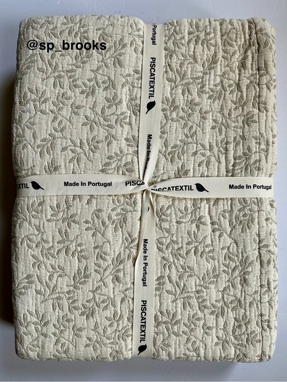 🎁Piscatextil Coverlet -Ecru and Taupe Leaf Pattern Portugal Cotton King Coverlet